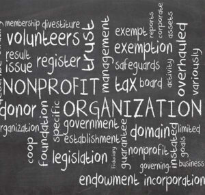 nonprofit words written on chalkboard