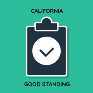 graphic with text "california good standing"