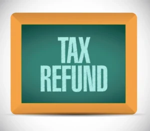 chalk board with "tax refund" written on it