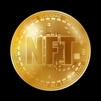 Golden coin with NFT symbol isolated on black background