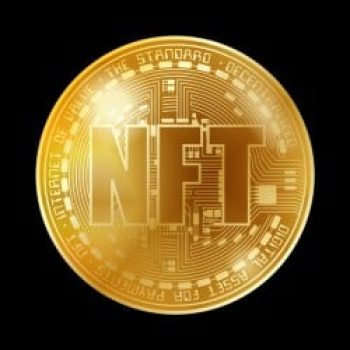 Golden coin with NFT symbol isolated on black background