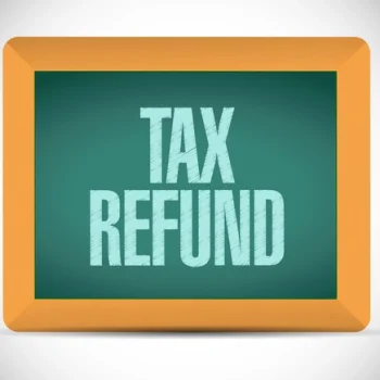 chalk board with "tax refund" written on it